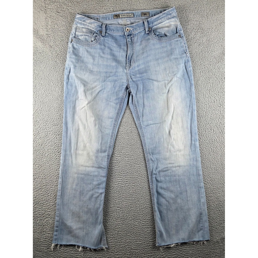 BKE Tyler Bootcut Jeans Mens 38L (37x32) Blue Denim Rugged Western Raw Hem